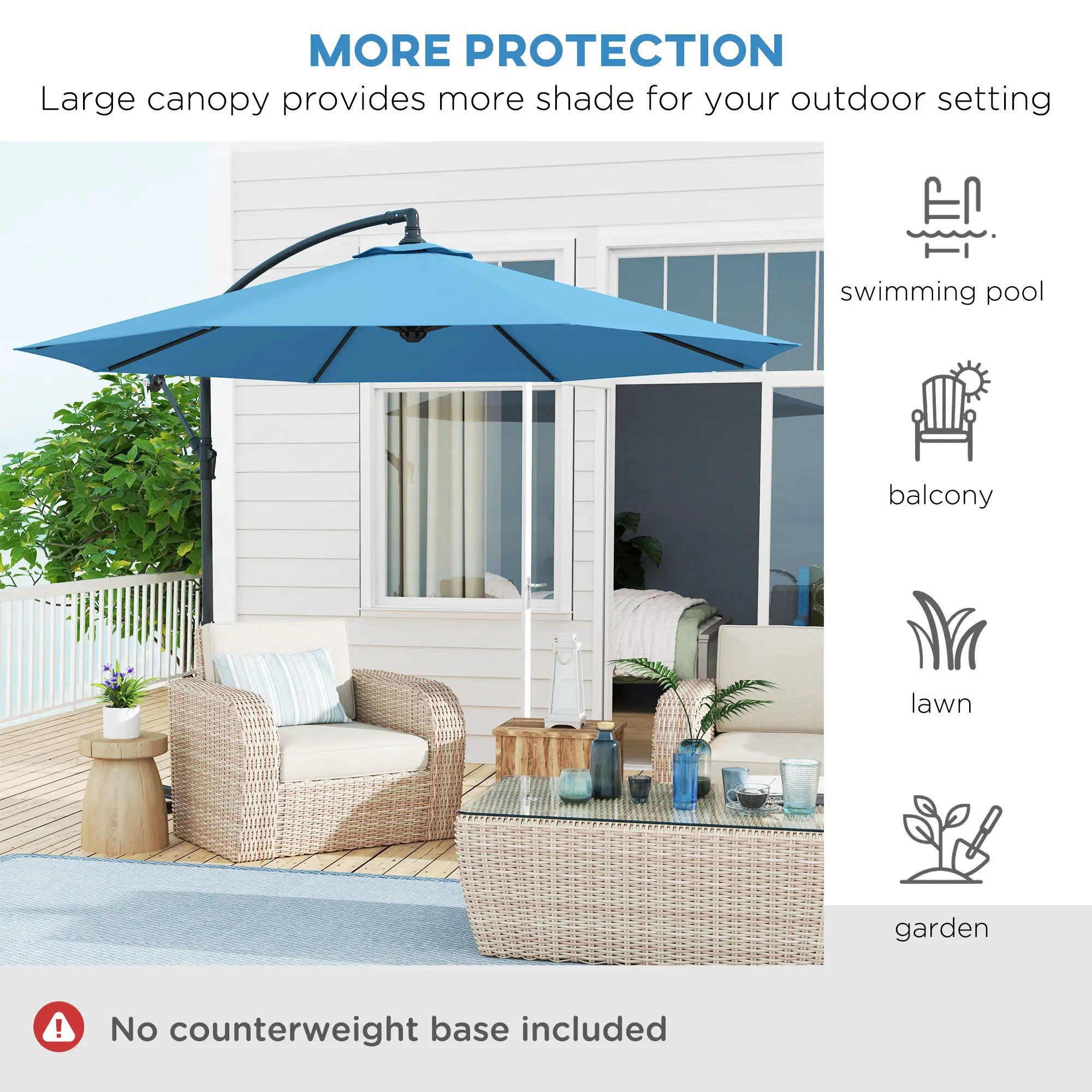 10' Blue Deluxe Patio Umbrella, Offset Sunshade With Crank, Blue Offset Cantilever Umbrellas at Gallery Canada