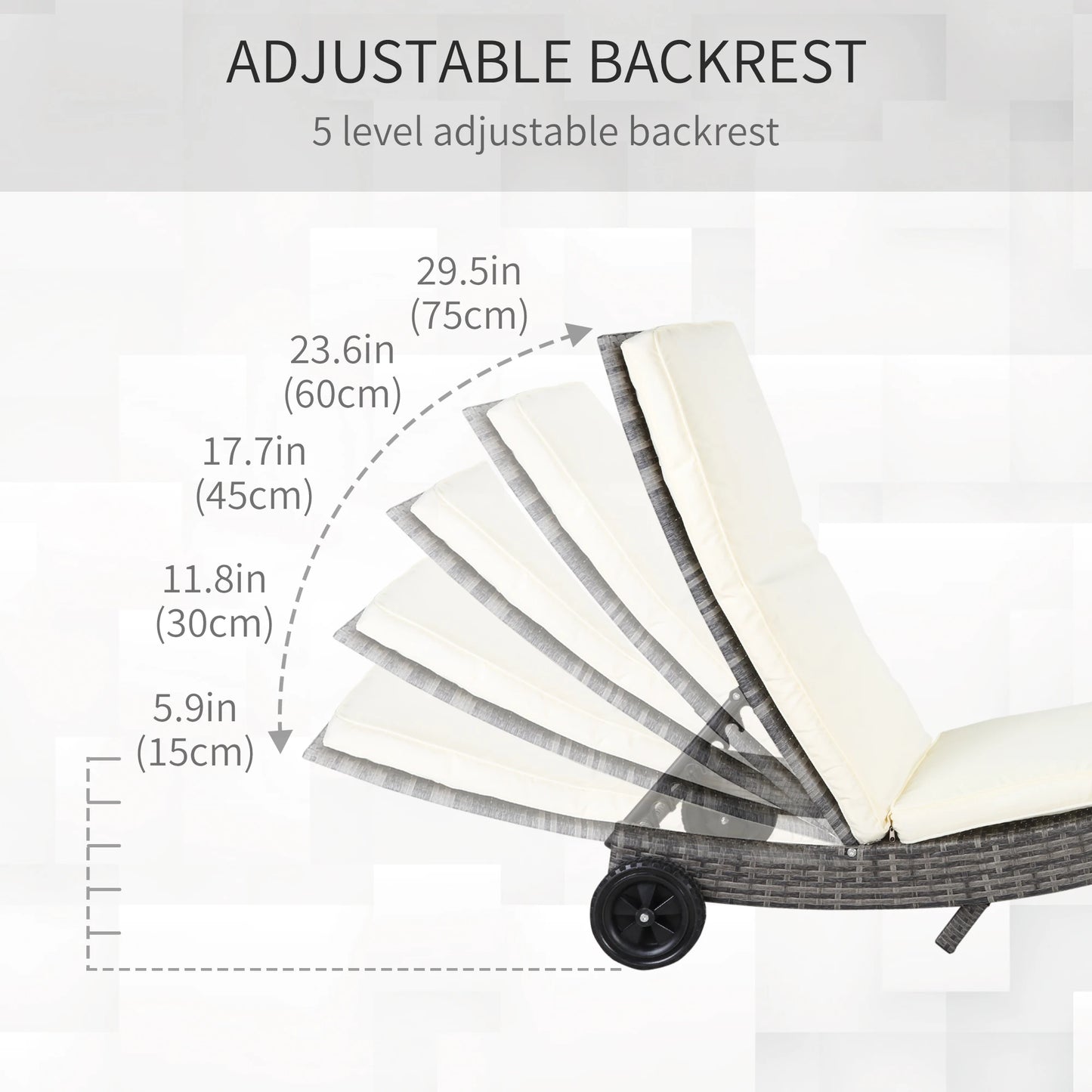 Adjustable Wicker Chaise Lounge with Cushion, Wheels, Cream White Chaise Loungers at Gallery Canada
