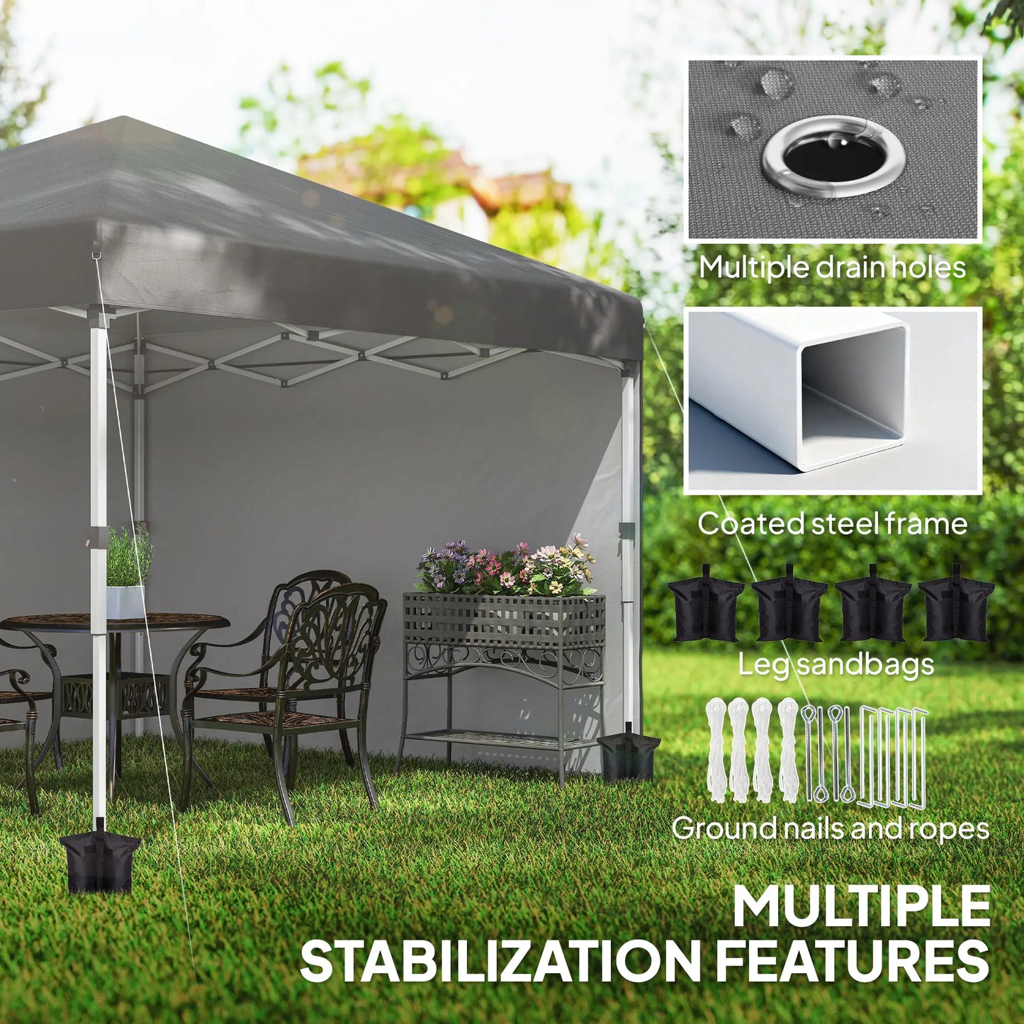 10' x 10' Pop Up Canopy With Sidewalls, Roller Bag, Height Adjustable, Grey Pop Up Canopies at Gallery Canada