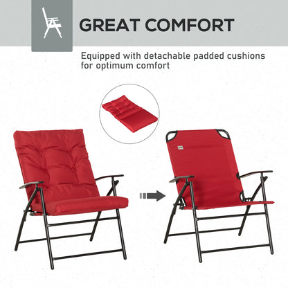 Set of 2 Outdoor Folding Chairs, Adjustable Backrest, Padded, Red Patio Chairs at Gallery Canada
