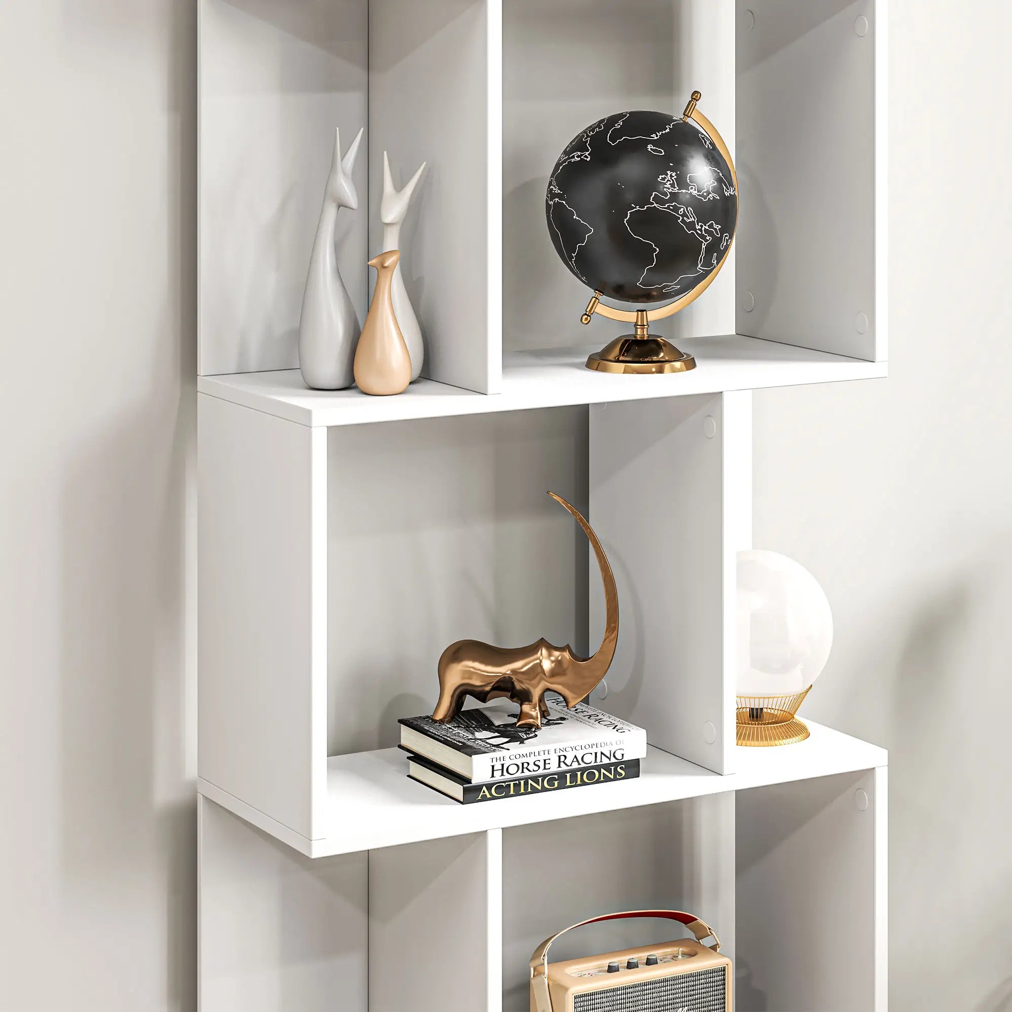 5-Tier Geometric Bookshelf, S Shaped Bookcase, White Display Bookshelves at Gallery Canada