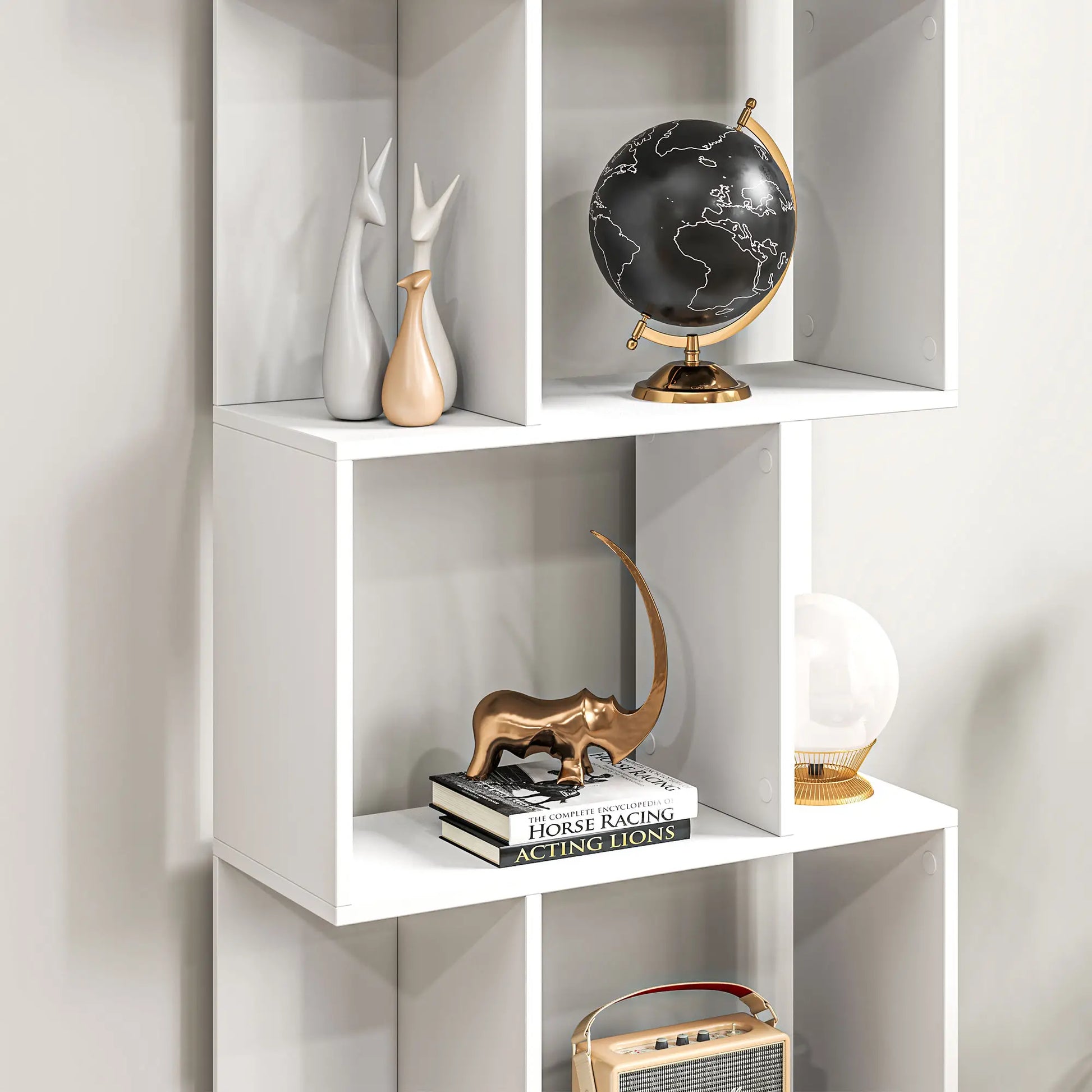 5-Tier Geometric Bookshelf, S Shaped Bookcase, White Display Bookshelves at Gallery Canada