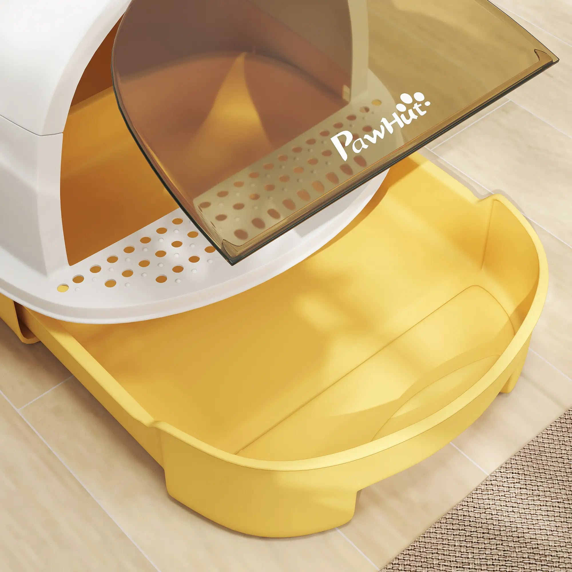 Cat Litter Box With Lid, Front Door Flap, Scoop, Handle, Yellow Cat Litter Box Enclosures at Gallery Canada