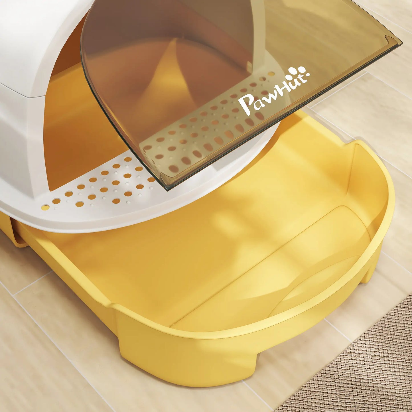 Cat Litter Box With Lid, Front Door Flap, Scoop, Handle, Yellow Cat Litter Box Enclosures at Gallery Canada