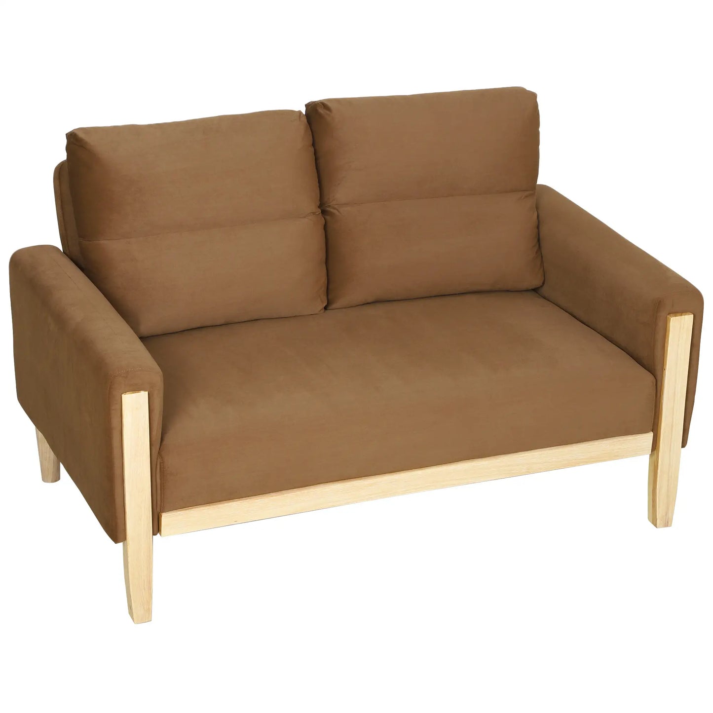 53 Inch Loveseat Sofa, 2 Seater Couch, Solid Wood Legs, Modern Velvet, Brown 2-Seater Sofas Brown, Washed White at Gallery Canada