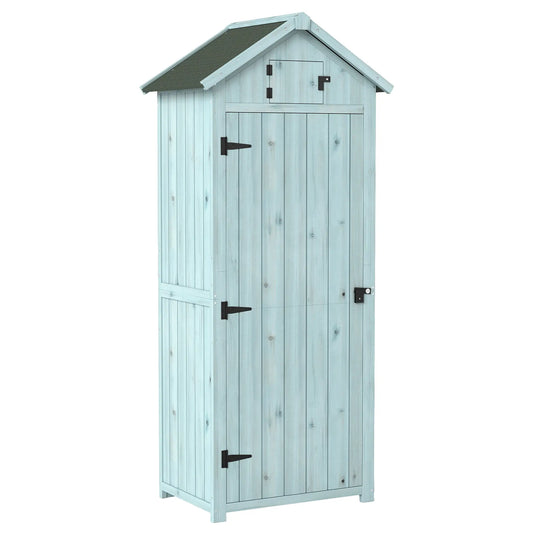 30" x 21" x 71" Garden Storage Shed, Outdoor Tool House, 3 Tier Shelves, Blue