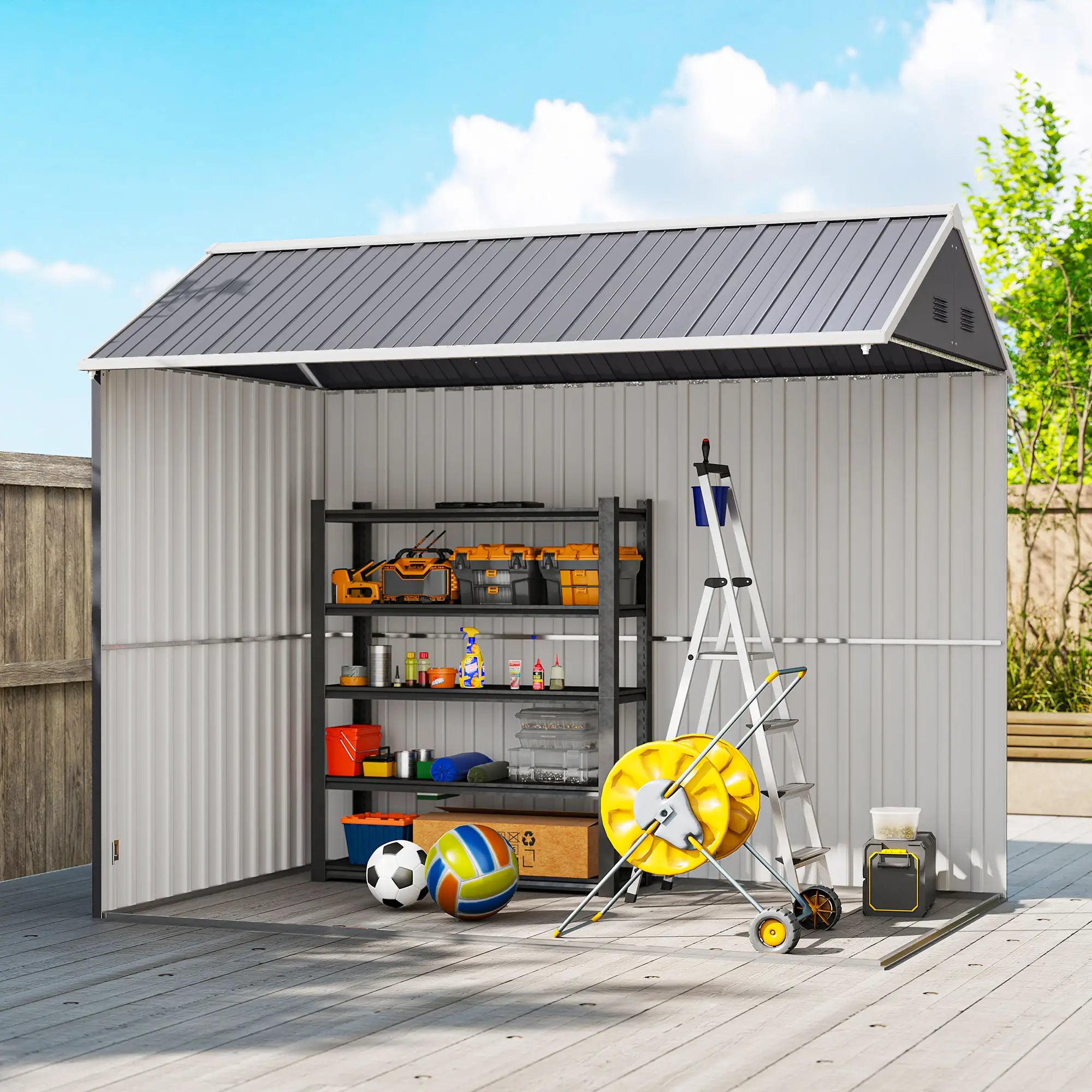 8.5' x 5.5' Metal Garden Shed, Outdoor Storage, Lockable Door, Light Grey Sheds at Gallery Canada