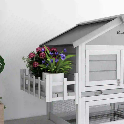 65" Wooden Rabbit Hutch, Pet Playpen with Roof, Storage Box, Grey Rabbit Hutch at Gallery Canada