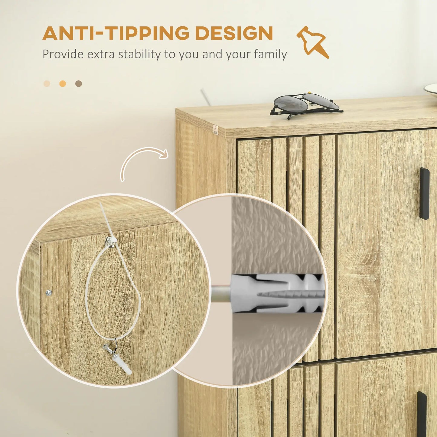 Shoe Storage Cabinet, 18 Pairs, 3 Flip Drawers, Adjustable Shelves, Oak Shoe Storage Cabinets & Racks at Gallery Canada