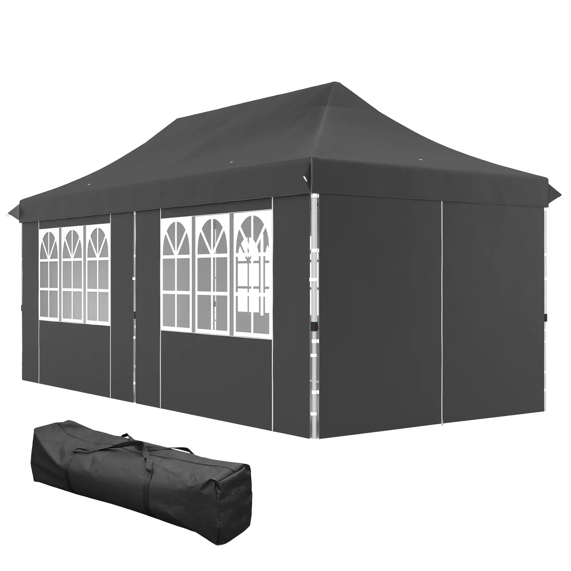 20x10 Pop Up Canopy, 6 Removable Sidewalls, Carry Bag, 6 Sand Bags, Adjustable, Grey Pop Up Canopies Grey at Gallery Canada