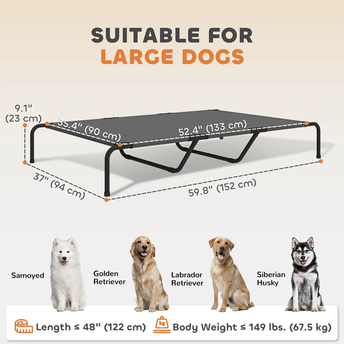 Elevated Dog Bed, Outdoor Dog Cot, Large Dogs, Breathable Mesh, Grey Elevated Dog Beds at Gallery Canada