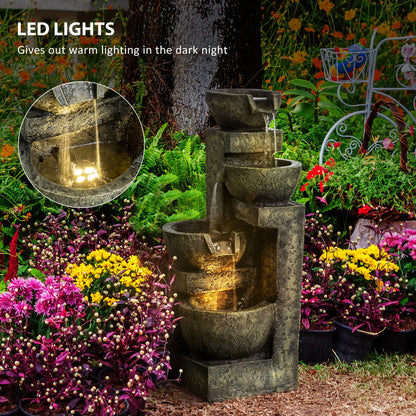 Outdoor Fountain, 4-Tier Stone Look Bowls, Adjustable Flow, LED Lights Water Fountains at Gallery Canada