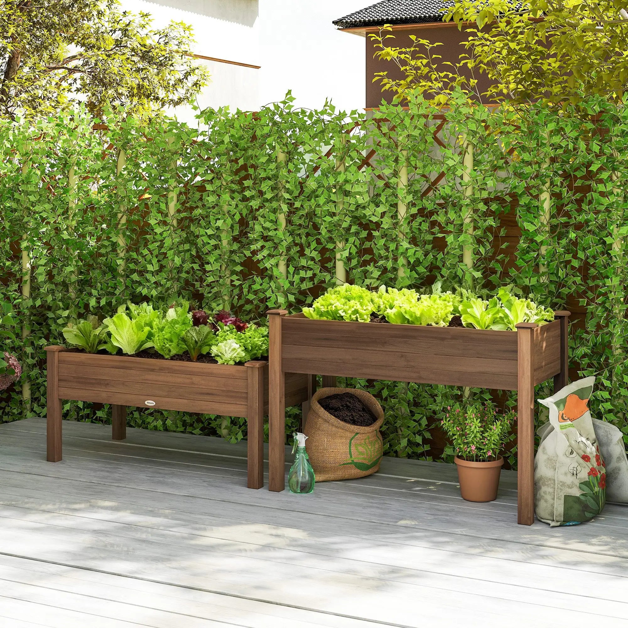 2 Tier Raised Garden Bed, Wooden Elevated Planter Box, Carbonised Raised Garden Beds at Gallery Canada