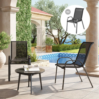 Outdoor Dining Chairs Set of 2, Stackable, High Back, Black Patio Chairs at Gallery Canada