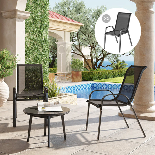 Outdoor Dining Chairs Set of 2, Stackable, High Back, Black Patio Chairs Black at Gallery Canada