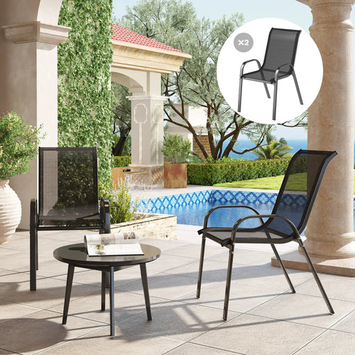 Outdoor Dining Chairs Set of 2, Stackable, High Back, Black