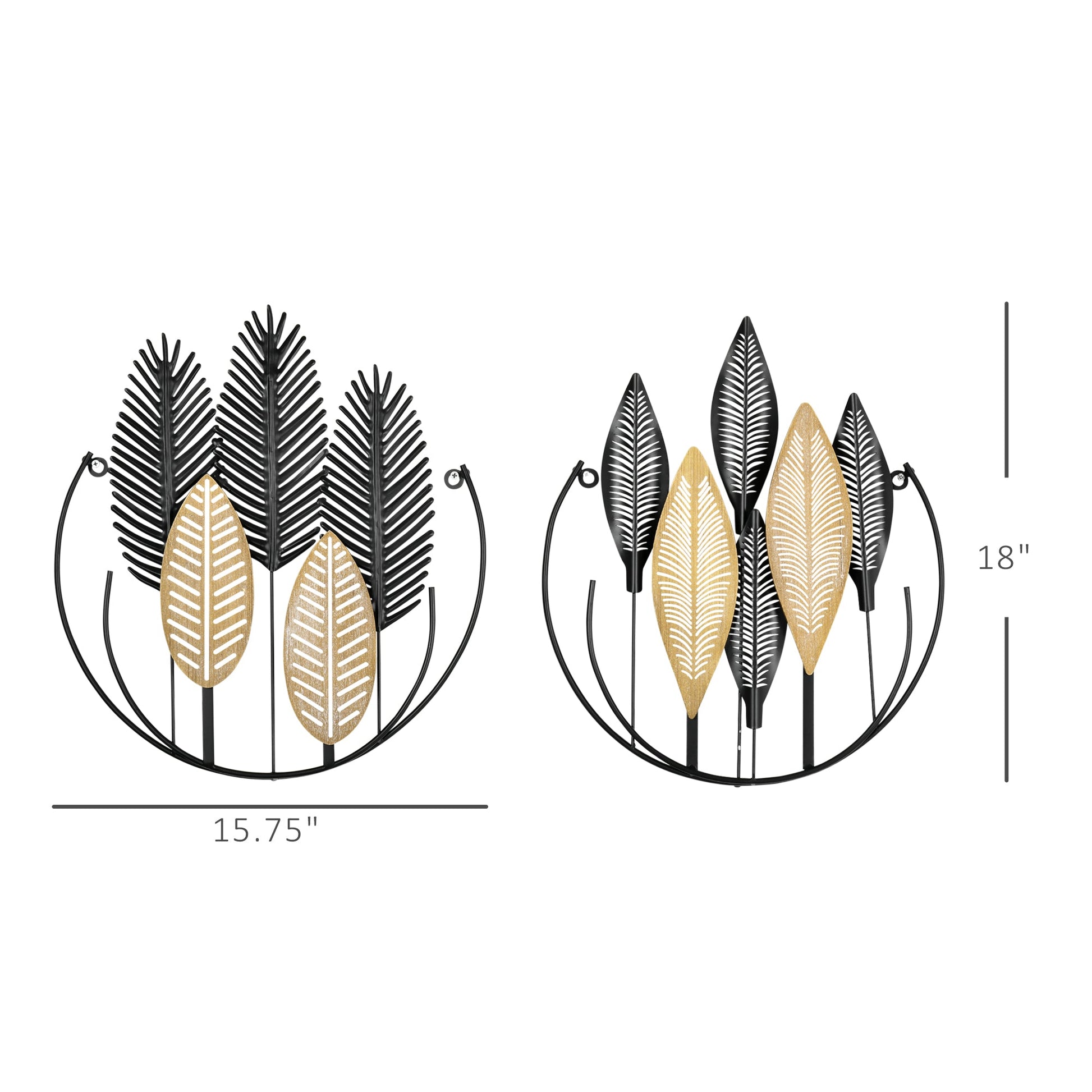3D Metal Wall Art Set of 2 Modern Leaves Hanging Wall Sculpture Home Decor for Living Room Bedroom Kitchen 16"x18", Black Yellow at Gallery Canada