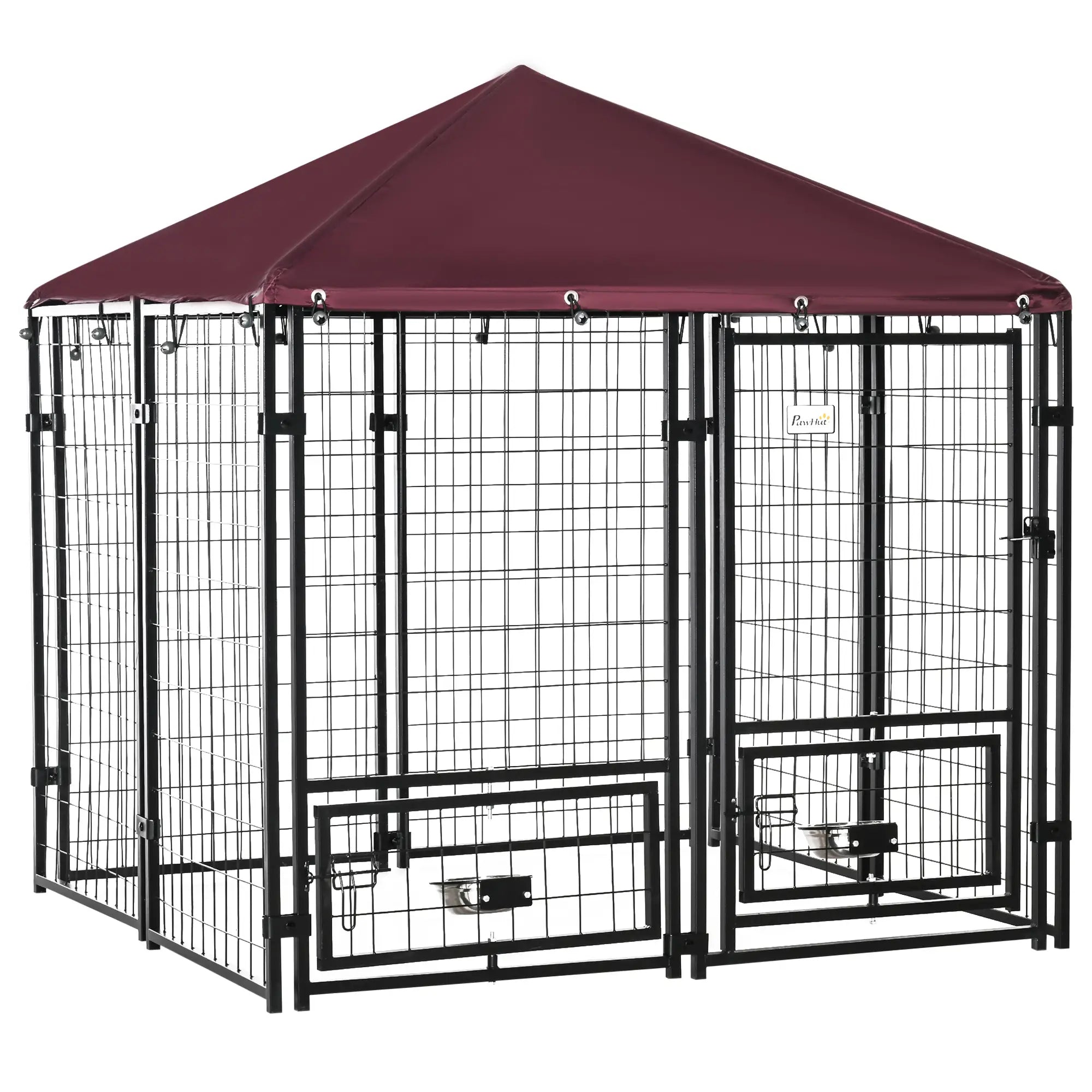 Large Steel Dog Kennel, 4.6ft x 4.6ft x 5ft, Lockable Playpen, UV-Resistant Canopy Houses, Kennels & Pens Black, Red at Gallery Canada