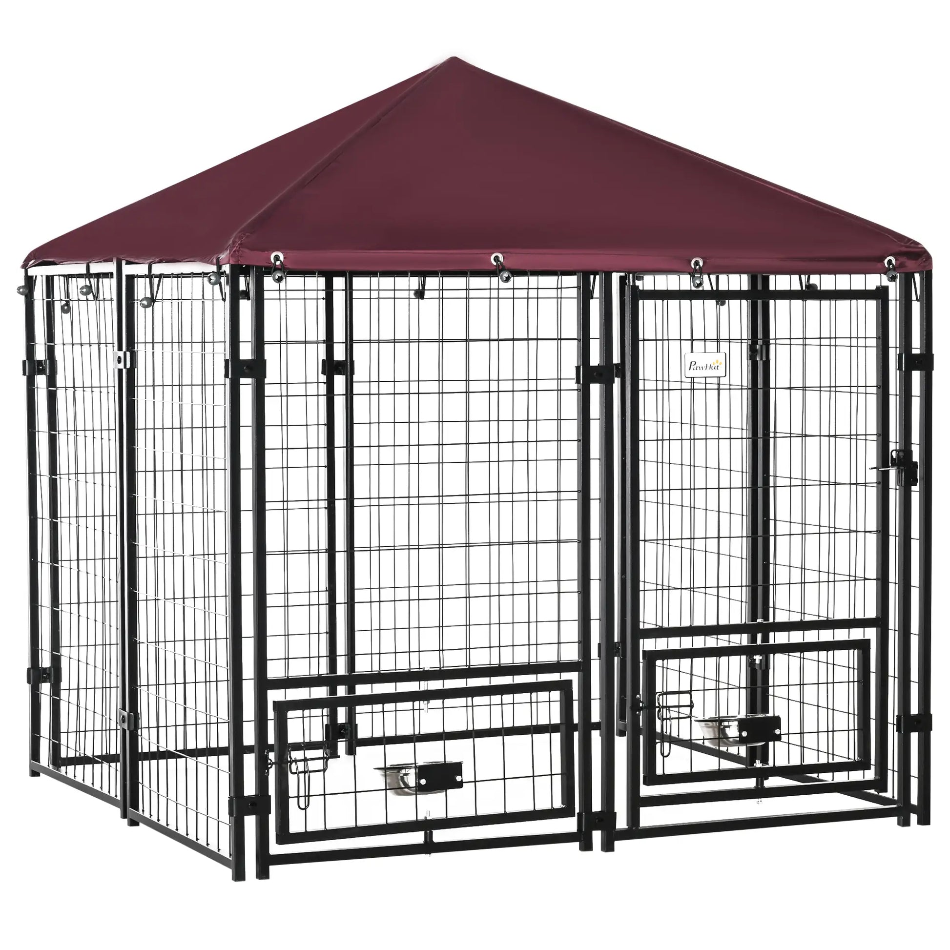 Large Steel Dog Kennel, 4.6ft x 4.6ft x 5ft, Lockable Playpen, UV-Resistant Canopy Houses, Kennels & Pens Black, Red at Gallery Canada