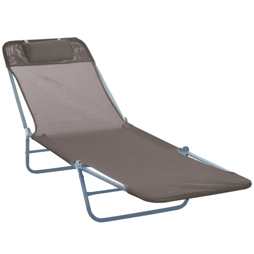 Outdoor Lounge Chair, Adjustable Reclining Seat, Folding Chaise, Brown