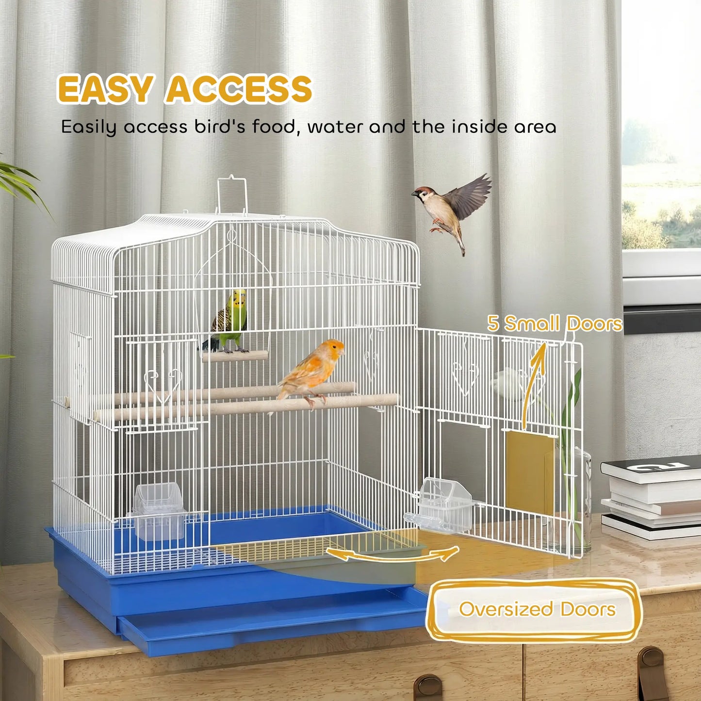 23" Bird Cage for Finches Canaries, with Doors Perches, Blue
