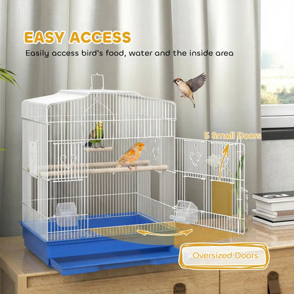 23" Bird Cage for Finches Canaries, with Doors Perches, Blue
