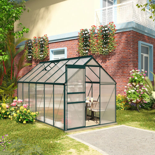 6' x 12' x 6.5' Polycarbonate Greenhouse, Walk-in, Adjustable Roof Vent, Green