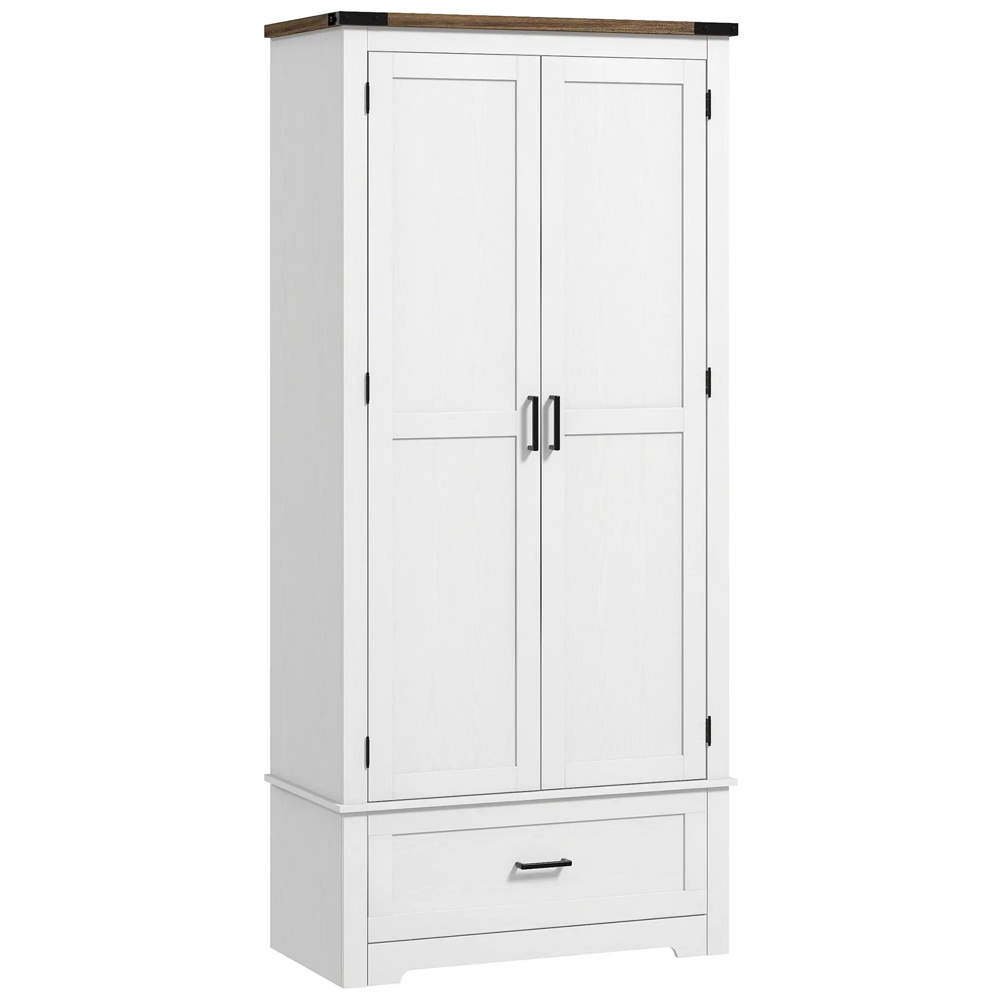 69" Tall Farmhouse Pantry Cabinet, 2 Doors, Drawer, Adjustable Shelves, White Kitchen Pantry Cabinets White at Gallery Canada