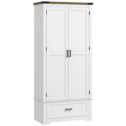 69" Tall Farmhouse Pantry Cabinet, 2 Doors, Drawer, Adjustable Shelves, White Kitchen Pantry Cabinets White at Gallery Canada