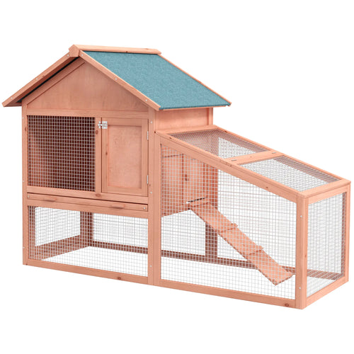 2 Tier Rabbit Hutch, Bunny House Guinea Pig Cage, Removable Tray, Ramp, Asphalt Roof