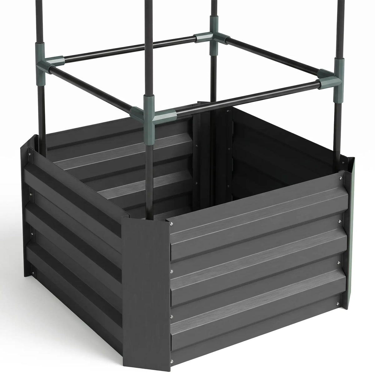 Galvanized Planter Box, Raised Garden Bed with Trellis, Grey Galvanized Planter Boxes at Gallery Canada