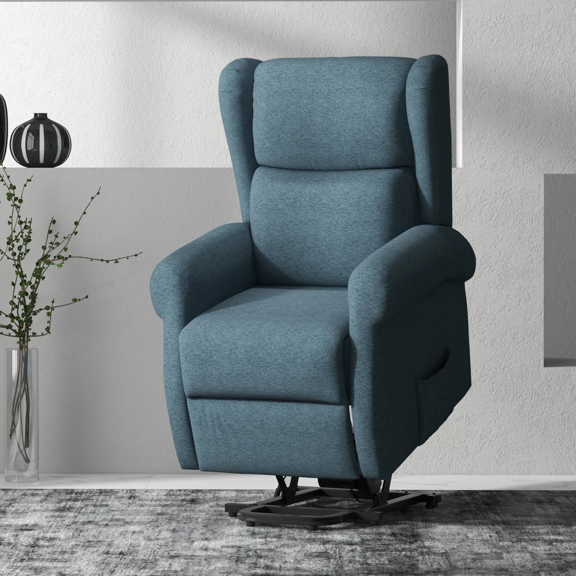 Wingback Lift Chair, Power Recliner with Footrest, Remote, Side Pockets, Blue Electric Power Lift Chairs at Gallery Canada
