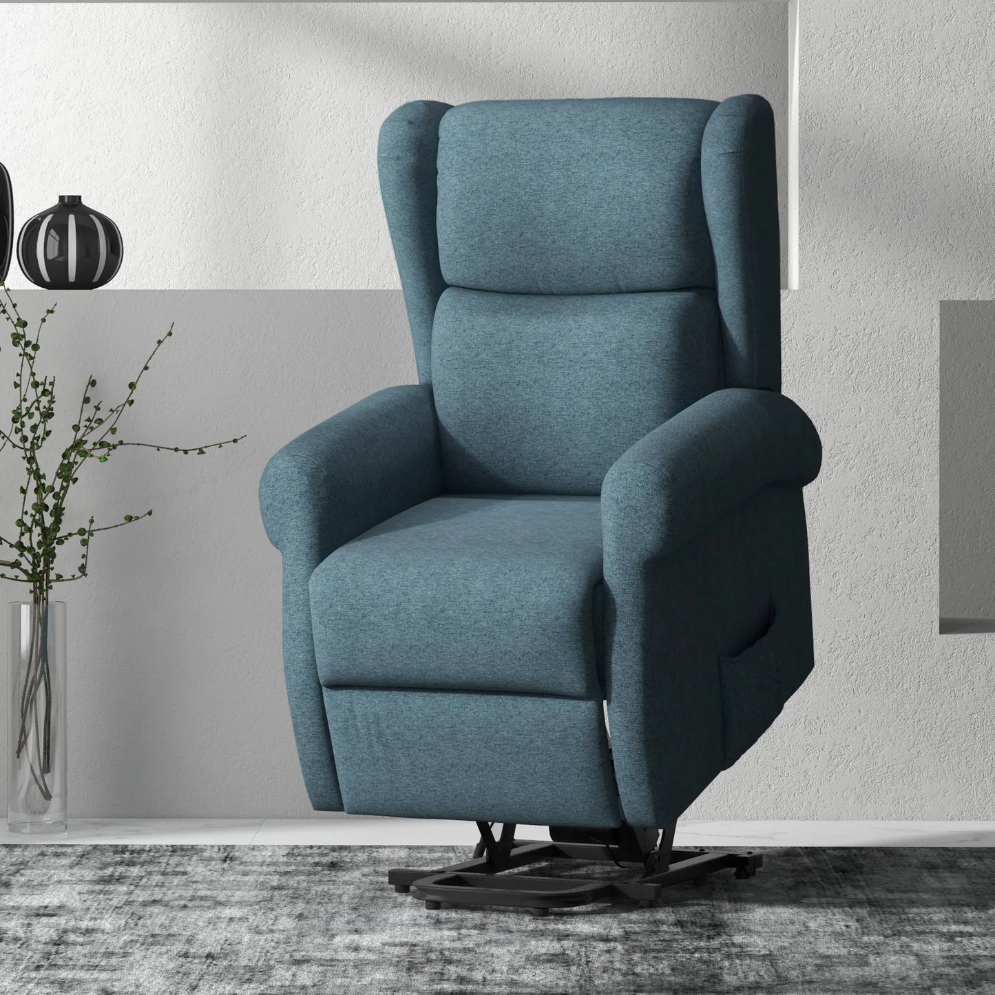 Wingback Lift Chair, Power Recliner with Footrest, Remote, Side Pockets, Blue Electric Power Lift Chairs at Gallery Canada