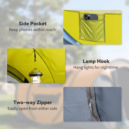 4 Person Camping Tent, Automatic Setup, Yellow Camping Tents at Gallery Canada