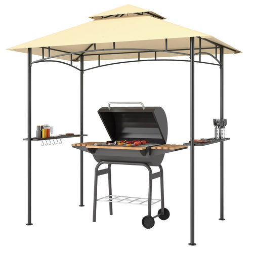 8' x 5' Outdoor Grill Gazebo, Double Tiered, 2 Side Shelves, Hooks, Beige