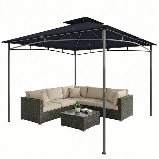 10' x 10' Gazebo, Soft Top, 2-Tier Roof, Metal Frame, Navy Blue Gazebos Navy Blue at Gallery Canada