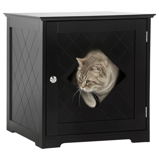 Cat Litter Box Enclosure End Table, Indoor with Magnetic Door, Black Cat Litter Box Enclosures Black at Gallery Canada
