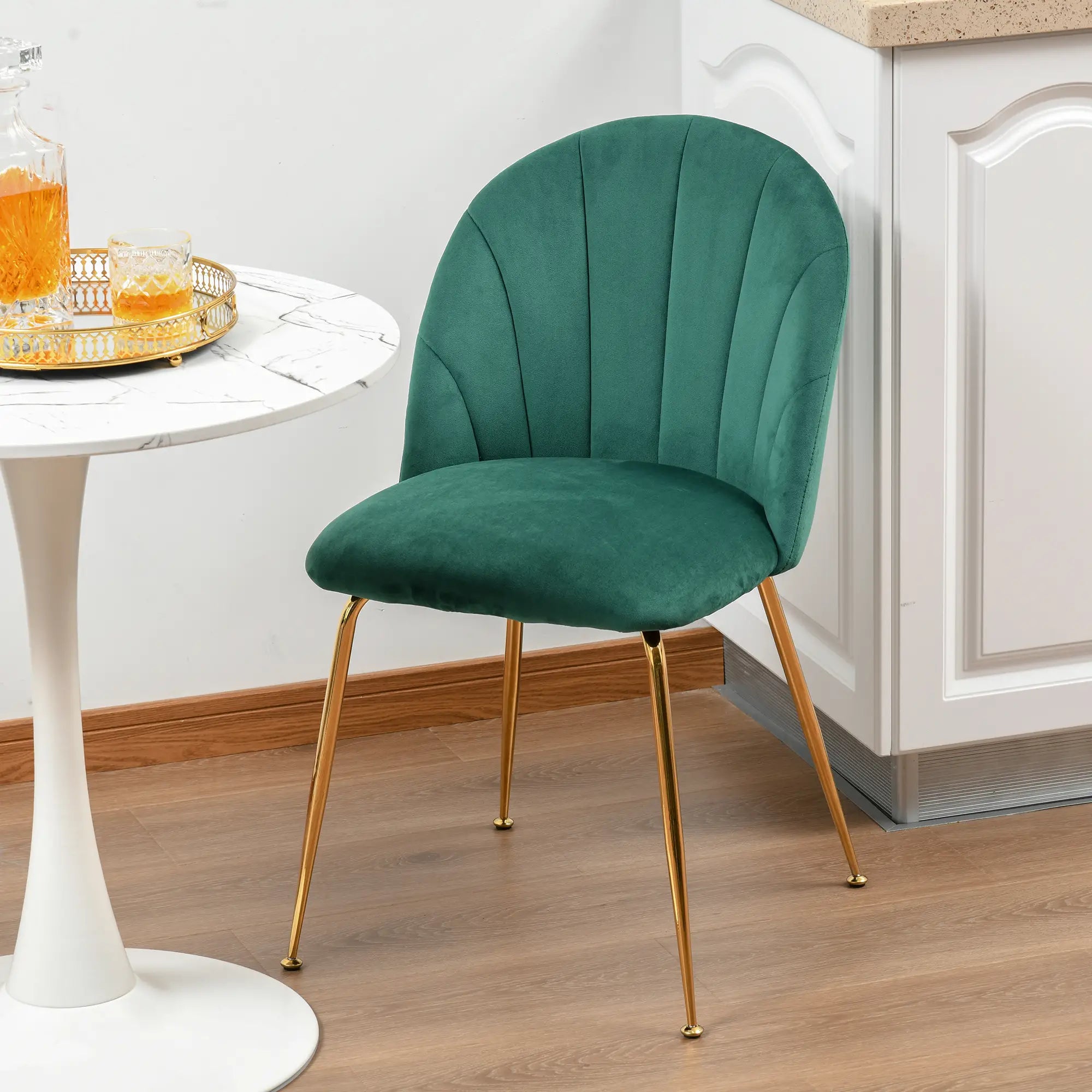 Modern Dining Chairs Set of 2, Upholstered, Gold Metal Legs, Green Bar Stools at Gallery Canada