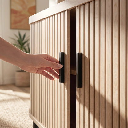 Sideboard Buffet Cabinet, Curved Tambour Doors, Natural Wood Storage Cabinets at Gallery Canada