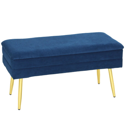 31" Velvet Storage Ottoman, Bed Bench With Steel Legs, Foot Stool, Velvet Storage Ottomans & Benches Dark Blue at Gallery Canada