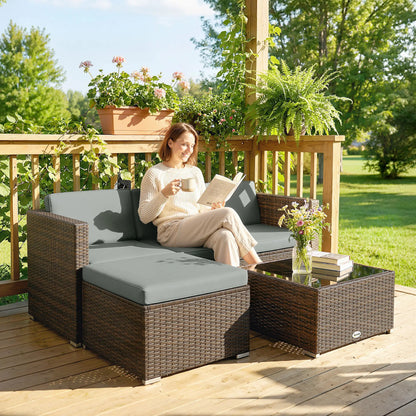 3-Piece Patio Furniture Set With Cushions, Outdoor Rattan Sofa With Glass Table Patio Furniture Sets at Gallery Canada