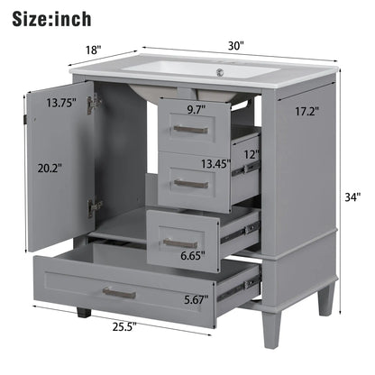 Bathroom Vanity with Sink, Solid Wood, Storage Cabinet, 30" L x 18" W x 34" H, Grey Sink Cabinets at Gallery Canada
