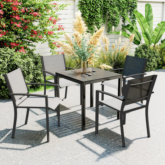 Square Outdoor Dining Table, 4-Person, Aluminum Steel Frame, Black Patio Dinning Tables Black at Gallery Canada