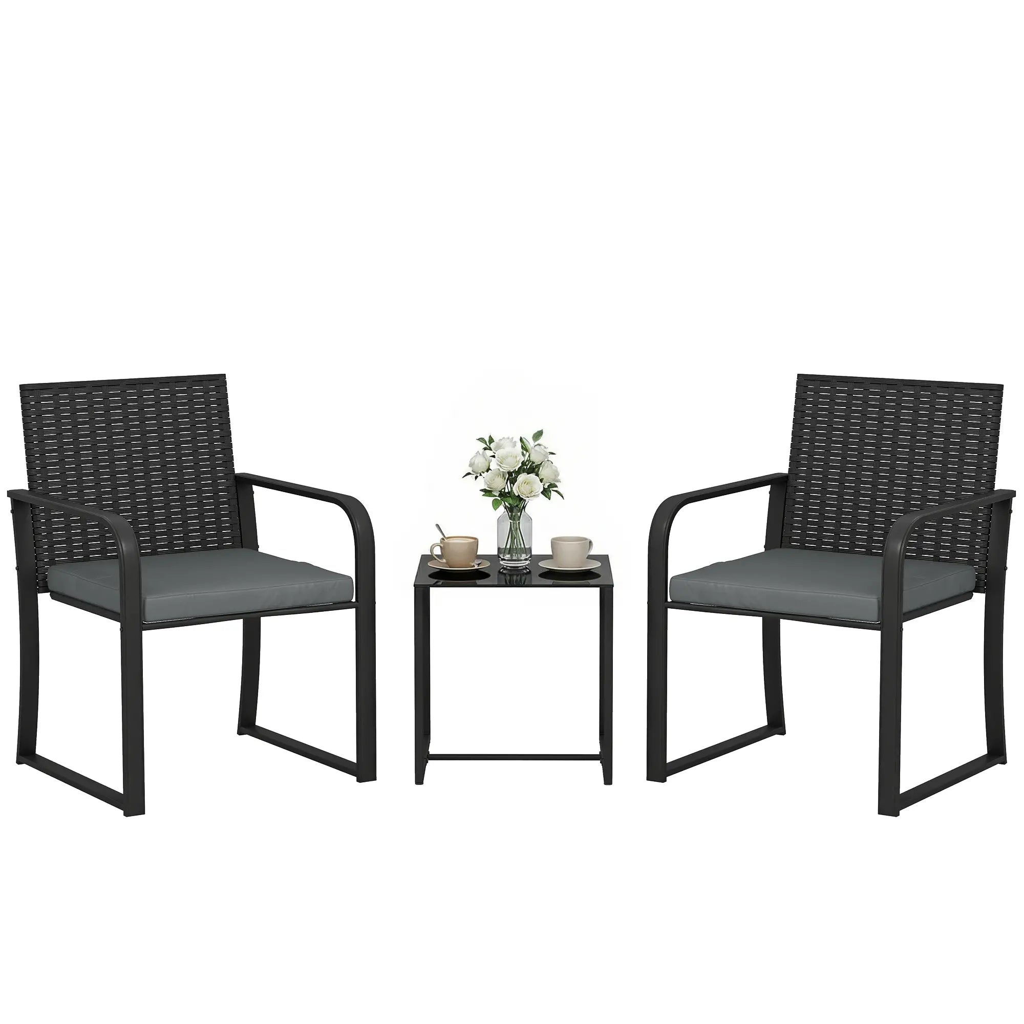 3 Piece Wicker Patio Set, Mesh Seat, Glass Table, Cushions, Grey Patio Furniture Sets at Gallery Canada