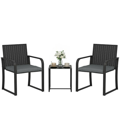 3 Piece Wicker Patio Set, Mesh Seat, Glass Table, Cushions, Grey Patio Furniture Sets at Gallery Canada
