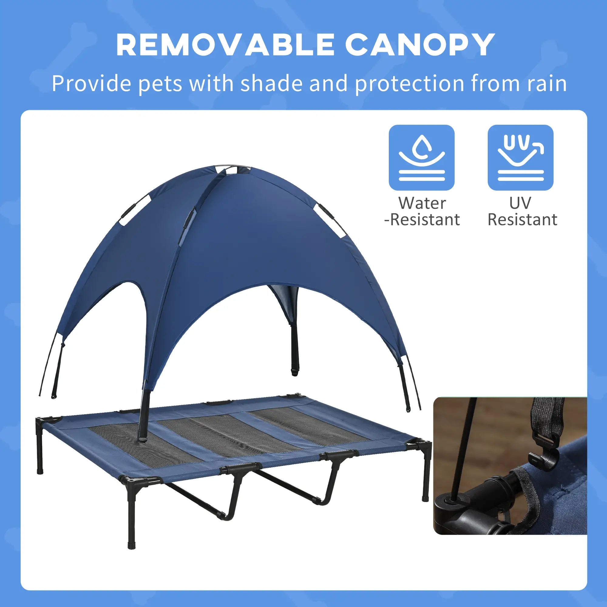 Portable Raised Dog Cot with Canopy, XL Size, Dark Blue Elevated Dog Beds at Gallery Canada