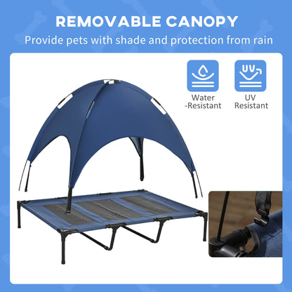 Portable Raised Dog Cot with Canopy, XL Size, Dark Blue Elevated Dog Beds at Gallery Canada