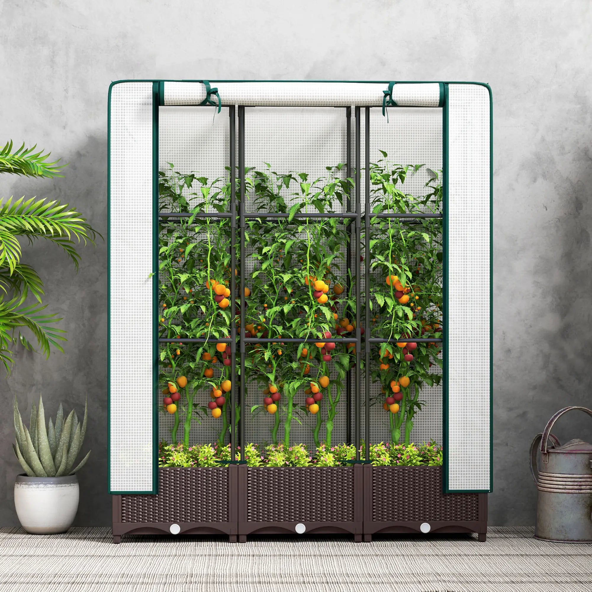 Raised Garden Bed Kit with Trellis, PE Cover, Zipper Door, 47 x 16 x 50 Inch Raised Garden Beds at Gallery Canada