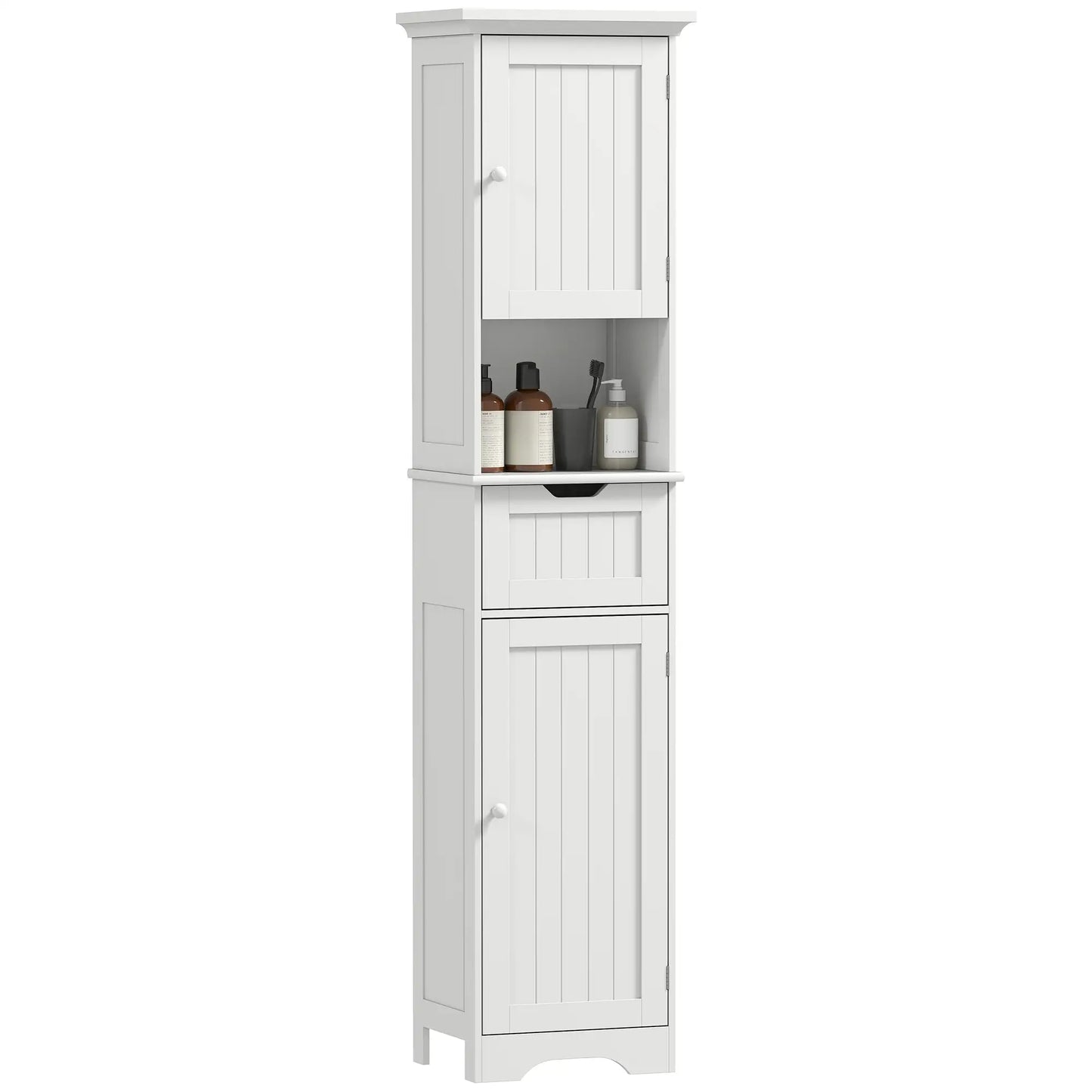 67" Tall Narrow Bathroom Storage Cabinet, LED Light, Adjustable Shelf, Drawer Freestanding Bathroom Cabinets White at Gallery Canada