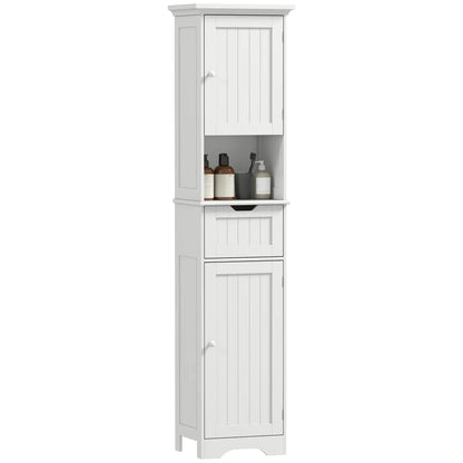 67" Tall Narrow Bathroom Storage Cabinet, LED Light, Adjustable Shelf, Drawer Freestanding Bathroom Cabinets White at Gallery Canada